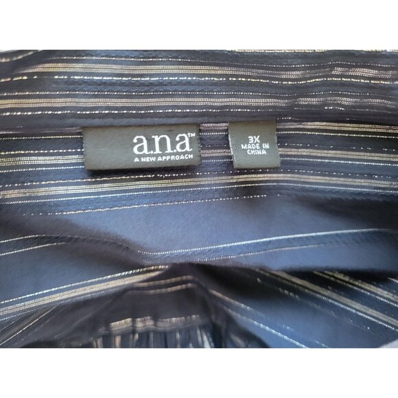 Ana Womens Top 3X Plus Long Sleeve Button Up Blue Silver Metallic STR107E - Picture 7 of 11